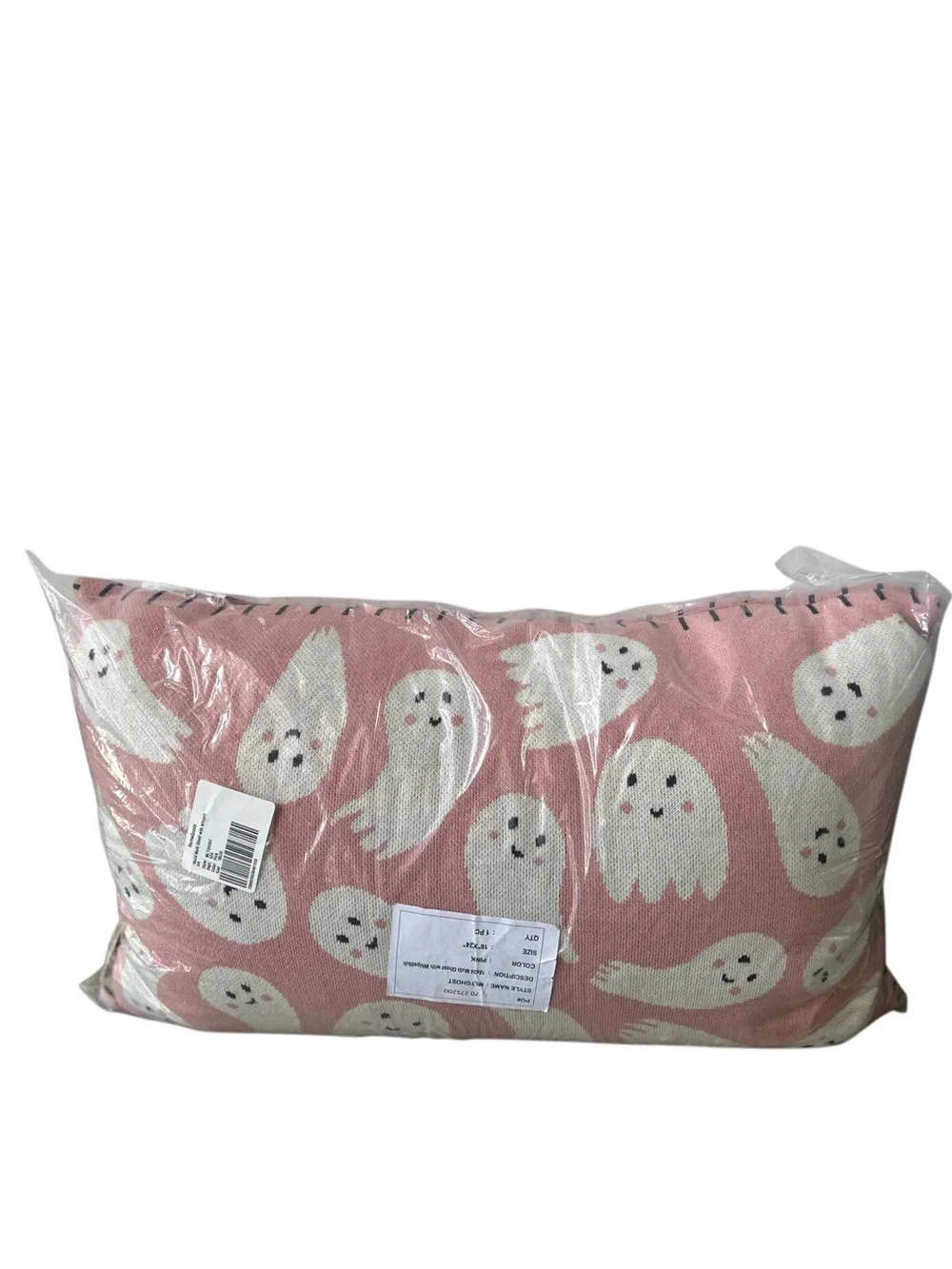 NWT Sweet Street Pink Halloween Knit Ghost Pillow 16x24 Whipstitch Edge